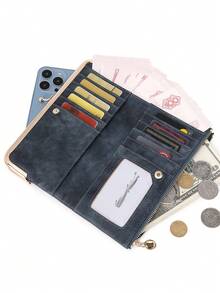 MIYIN Fashion Vintage Bifold Zipper Kiss Lock Wallet Women Wallet With Card Slot ID Window Minimalist PU Leather Long Wallet,For Women, For Daily,For Girls,For Lady,For College Dorm,For School,For College,For Back To School