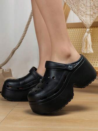 Women's Hollow-Out Shoes, DIY Sequin Decor, Punk Style Thick Sole Hollow Design, Comfortable Garden Shoes