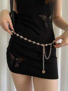 1件装女士金色合金花朵装饰时尚腰链，适合秋季、万圣节等场合 - 金色 - 查看 4