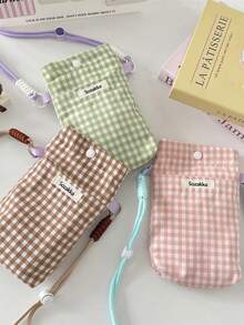 1 Pc Ins Style Grid Pattern Printing Lightweight Mobile Phone Storage Bag Phone Pouch ,Multifunctional Messenger Bag To Go For A Walk And Go Shopping To Carry On Small Item,Portable Storage Bag Card Holder Coin Purse For Travel And Daily Commuting,Gift For Friends And Teachers,Birthday Gift - Multicolor - View 5