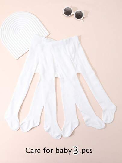 3 Pairs Girls' Solid Color Opaque Tights, Versatile All-Match Leggings Suitable For 0-8 Years Old Babies, Daily Matching