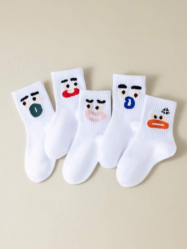 5 أزواج من الجوارب المطبوعة بأنماط تعبيرية للأطفال، موضة متعددة الاستخدامات، ناعمة وقابلة للتنفس للرياضة والاستخدام اليومي، مناسبة للهدايا والسفر والعودة للمدرسة والحرم الجامعي والرياضة