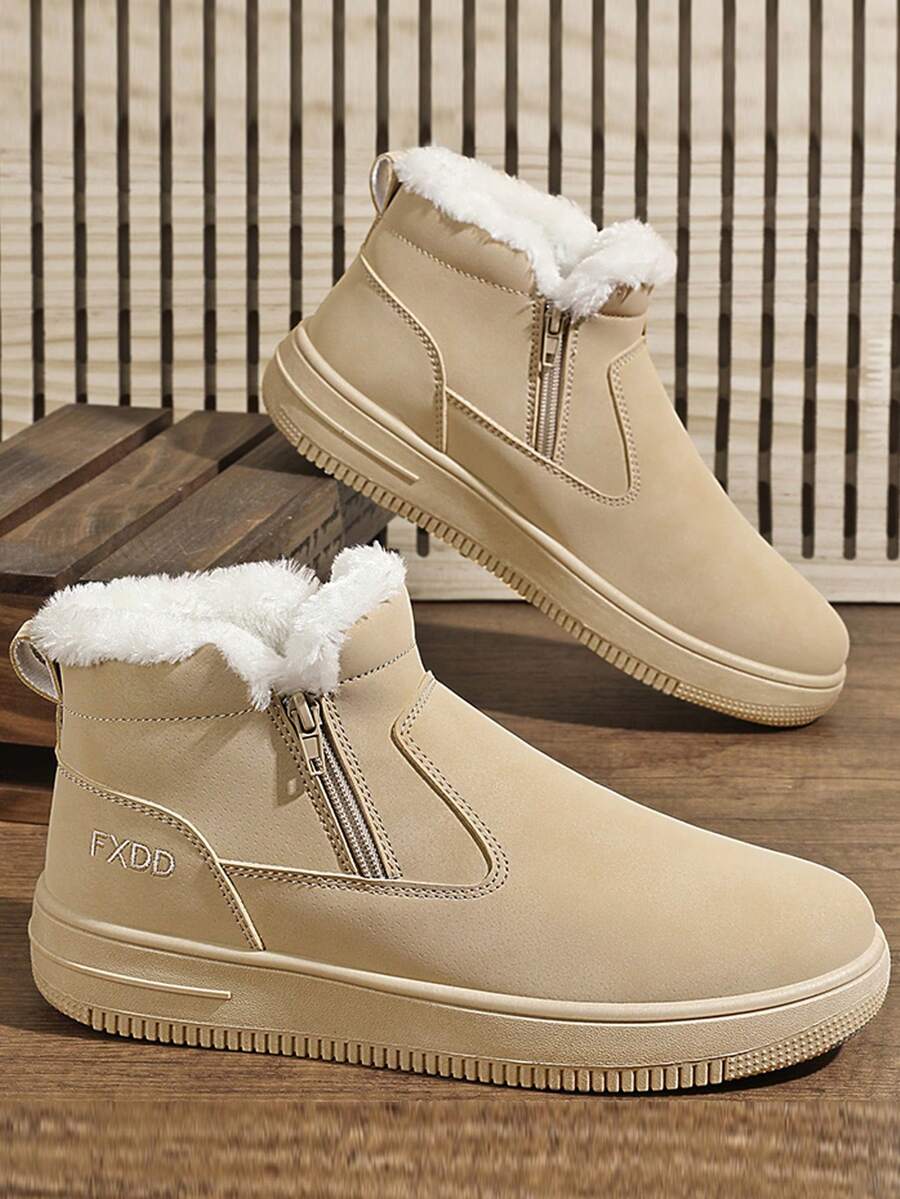 Botas de nieve para hombres, nuevas botas de moda con forro de piel cálido, suela gruesa antideslizante, diseño con cremallera lateral, botas clásicas de media pantorrilla con cuello de piel para senderismo al aire libre, zapatos de trabajo súper cálidos con suela gruesa antideslizante para patinaje sobre hielo, disfruta del mundo nevado, botas de nieve esenciales para hombres en invierno