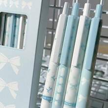 4 Pcs Cute Retractable Pens Bowknot Gel Pens 0. 5mm Fine Point Black Ink Smooth Writing Pen Office School Supplies Cartoon Kawaii Blue Pen For Women Girls (Blue)