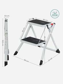 Scaletta a 2 Gradini, Scala Pieghevole, Gradini di 20 cm Coperti con Gomma Antiscivolo, con Manico, Capacità di Carico di 150 kg, in Acciaio,Bianco - Bianco - Visualizzare 6