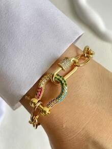 STYLEVER 1pc Multicolour Carabiner Lock Clasp Chain,Pendant Charm Bracelet, Stainless Steel Chain Jewelry,Holiday Gift ,A Jewelry Gift - Yellow Gold - View 4