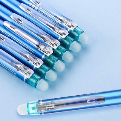 Ergonomischer Klick-Radierstift-Set: 1 Stift, 10 Nachfüllungen, 1 Radiergummi - Heiß löschbar, Schwarz, Kunststoffmaterial