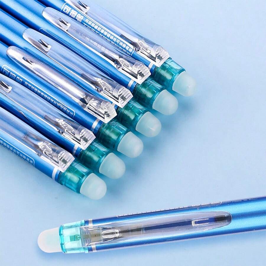 1套符合人体工学的伸缩笔套装：1支笔、10支笔芯、1块橡皮擦（摩擦式），黑色，塑料材质，适合学校用品，开学季必备 - 彩色 - 查看 1