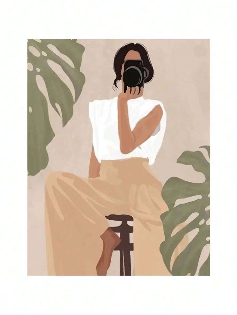 An Adult Digital Oil Painting Kit For Beginners,A Woman Holding A Camera Oil Painting Kit, Diy Home Decorative Art Paintings, The Best Gift Wall Paintings16x20inch