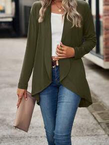 Women Cardigan, Long Sleeve Open Front Solid Ladies Jacket Fall Tops For Casual Daily - Army Green - View 1