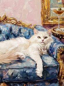 5D DIY 钻石画套装，沙发上的可爱猫咪，成人初学者 5D 全圆钻石刺绣水晶马赛克手工艺品，附带一套工具，适用于家居墙面装饰，感恩节圣诞节礼物送给家人和朋友