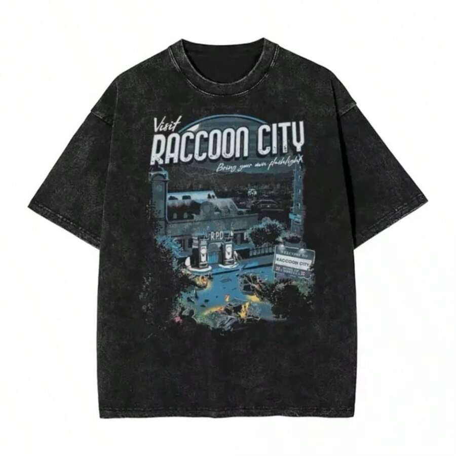 Residents Evils Biohazard 3 T Shirt Washed Short SLEEs Ve HarAJsuku T-Shirts Horror Game Fashion Women Tops Graphic Summer Cotton - 黑色 - 查看 1