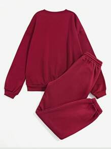 Autumn And Winter, Two-Pieces Custom Women's Sweatshirts And Jogging Drawstring Sweatpants Custom-Add Your Text, Choose Your Favorite Color And Font, Design Your Own Personalized Printed Long Sleeves, Long Pants Suits Custom, Anniversary Gifts, Valentine's Day, Custom Gifts - Burgundy - View 6