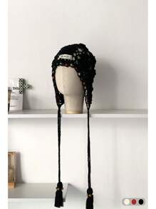 1 件波西米亚花流苏镂空头带帽，手工编织夏季复古帽，适合女士秋季配饰 - 針織帽 - 查看 6