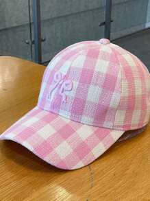 1 pieza Gorra de béisbol con bordado de lazo para volver a la escuela para mujeres, versátil y dulce, sombrero visera estilo coreano a cuadros, favorecedora, para primavera/verano