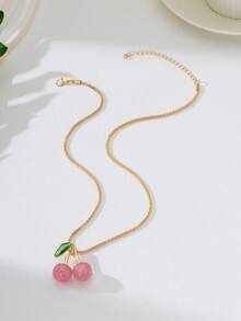 1pc/Set Fashionable French Sweet Cherry Pendant Necklace & Earrings Jewelry Set For Women, Elegant & Cute For Party, Daily Wear, Valentine's Day Gift - Elegant Style - View 8