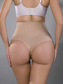 1 peça calcinha fio dental sem costura com botão de pressão e controle de barriga de cintura alta, modelador sexy