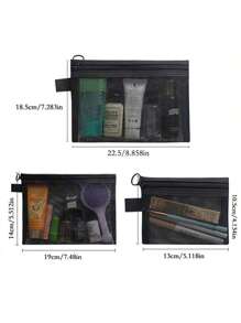 1/3 Stücke graue und schwarze Reisetasche für Kosmetik, aus Nylonmaterial gefertigt, geeignet zum Aufbewahren von Lippenstift, Puder, Lipgloss, Lotion, Handcreme und anderen Damen-Kosmetikartikeln. Zusätzlich können darin auch Alltagsgegenstände wie Masken, Stifte und Radiergummis aufbewahrt werden.