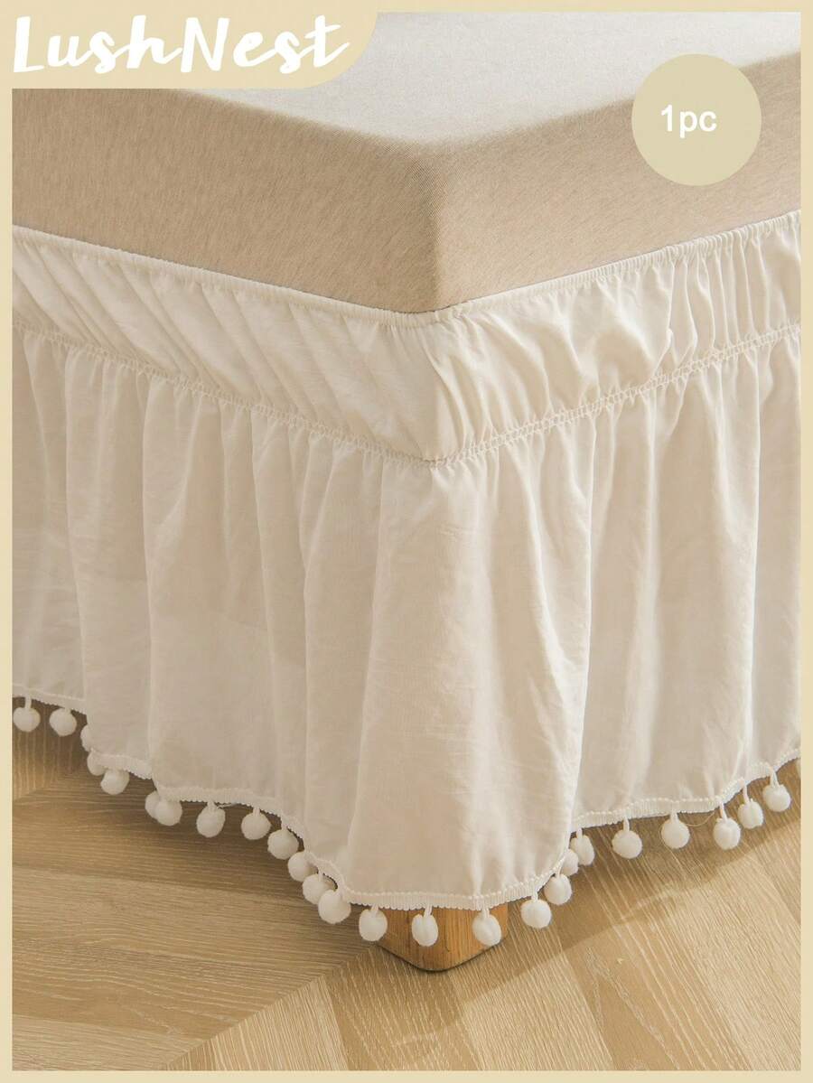 White Pom Poms Bed Skirt Boho Farmhouse Bedding White Bed Skirt 1piece Soft Microfiber Bed Skirt For Boys Girls 1 Bed Skirt No Comforter