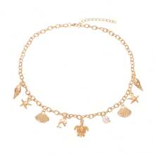 Gold Necklace Women Summer Beach Charm Jewellery Accessories Chain Shell Starfish Conch Turtle Boho Jewelry