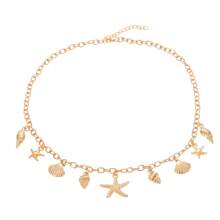 Gold Necklace Women Summer Beach Charm Jewellery Accessories Chain Shell Starfish Conch Turtle Boho Jewelry