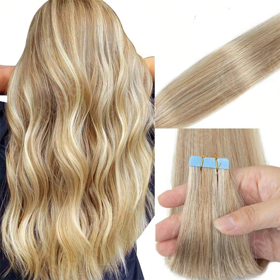 Mini Tape In Hair Extensions Human Hair Blonde Black Brown Hair Invisible Skin Weft Adhesive Non-Remy Hair Tape Ins 12 16 20 Inch 10pcs/Pack - S18A/613A - View 1