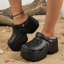 女士镂空鞋，DIY亮片装饰，朋克风厚底镂空设计，舒适花园鞋 - 黑色 - 查看 4