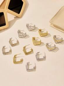 MiDuoDuo 1 pereche cercei stud din aur de 18K personalizați în formă de C, din oțel inoxidabil, cu linie răsucită, design de nișă, model geometric, pentru femei, purtare zilnică versatilă