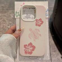 1 chiếc ốp lưng điện thoại bằng chất liệu TPU, họa tiết hoa dâm bụt hồng dễ thương và hình rùa biển, tương thích với điện thoại Apple/, phiên bản quốc tế, không phải phiên bản nội địa. - trắng - Xem 3