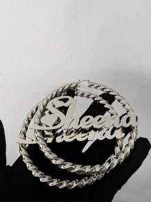 1 Pair Of 7cm Large Hoop Earrings, Customized Name, Text, Personalized Earrings, 18k Gold Fashion Jewelry Stainless Steel, Nameplate Bamboo Earrings - Gold Name Circle - Large Circle Earrings Thanksgiving Christmas - Silver - View 4