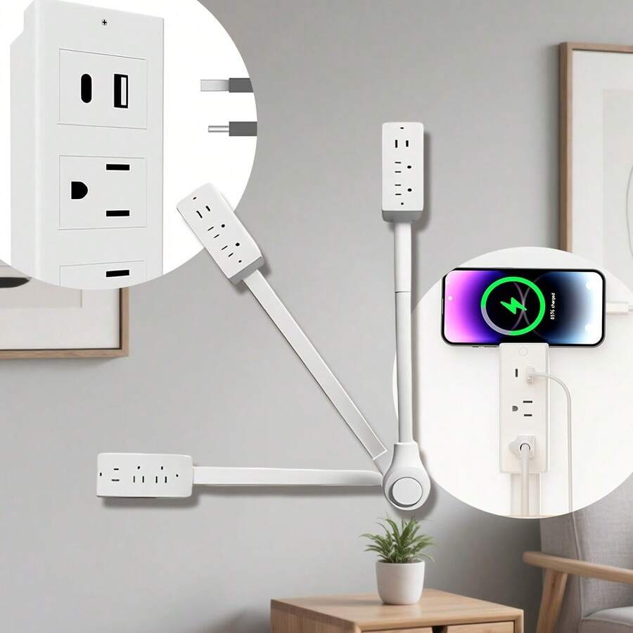 1pc Heavy-Duty Outlet Extender With USB-A & USB-C Ports, Extendable Pole (27.5in), Space-Saving Rotating Socket Organizer, Compatible With Electrical Outlets - Ideal For Home, Office, Entertainment Centers - Ideal For Smartphones, Tablets, Laptops, Chargers, Office Charging Hub, Modern Tech Accessory, Flexible Design - 1pc - View 1