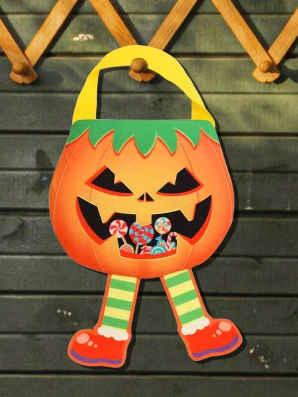 Halloween Candy Bag, Children's Creative Printed Cartoon Pumpkin Dwarf Handbag, Non-Woven Fabric