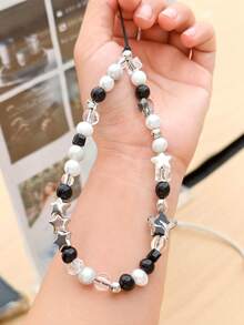 1pc Phone Chain Strap, INS Style Transparent Star Phone Case Lanyard, DIY Beaded Camera Chain Charm Mobile Phone Decoration Gifts For Mother, Family, Friends, Birthday, Holiday Phone Charm - Black - View 5