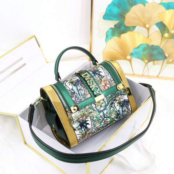 Der neueste Mode Blumen- und Pflanzen-Druck Damen Tasche mit geschickt vernähter Kissen-Textur, große Volumen Handtasche, Schultertasche für Damen ist die beliebteste Designer Damen Tasche mit personalisiertem Design, Boston Handtasche für Damen 28CM