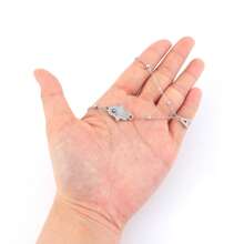 1 件全新经典密镶锆石字母 Hamsa 手银色不锈钢串珠链项链女款 - 銀色 - 查看 3