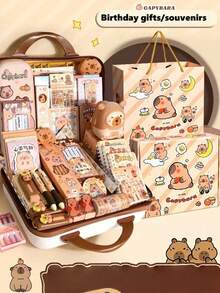 1set Capybara-Themed Stationery Gift Set With Notebook, Pens, Paper Clips, And Accessories - Cute Learning Essentials Pack For Students And Animal Lovers(Random Style)(Keychain Styles Are Random)