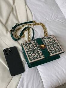 Mini Vintage Square Crossbody Shoulder Bag - Green - View 9