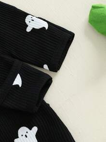 My First Halloween Baby Girl Outfit Romper Ruffles Ghost Print Zipper Long Sleeves Jumpsuits Cute Clothes - 黑色 - 查看 5