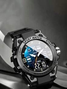 1pc New Fashion Dual Display Luminous Waterproof Men's & Teenager Outdoor Sports Electronic Watch - A - View 6