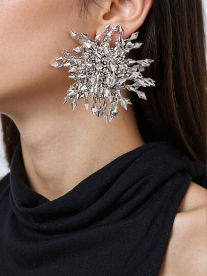 زوج من الأقراط البيان المصنوعة يدويًا بتصميم الألعاب النارية المبالغ فيه بالكريستال المرصع، مناسبة للحفلات والمناسبات الرسمية والاستخدام اليومي