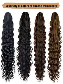 40 Zoll Clip-On Pferdeschwanz Perücke - Extra langes welliges lockiges Haar, sicheres Clip-Design, romantische wellige Textur, mehrschichtig flauschig & natürlich, perfekt für Alltag, Party und Fotoshooting. Dieses elegante & voluminöse lockige Haar-Accessoire eignet sich für Halloween- und Weihnachtspartys, passend zu verschiedenen Hautfarben, ein Muss-haben Artikel für Modebewusste. - Verschiedenfarbig - Übersicht 6