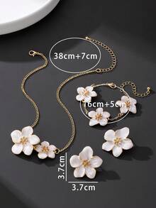 1 pezzo Collana con ciondolo a goccia d'olio bianco a 5 petali fatto a mano, 1 paio di orecchini, 1 pezzo bracciale, set di gioielli da donna