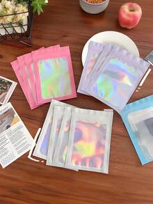 100 个透明窗口珠宝袋，渐变色珠宝密封袋，可重复使用，防尘防氧化，适用于戒指、耳环、项链、吊坠等珠宝、珠宝配饰整理、家居必需品、节日礼物。 - 彩色 - 查看 8