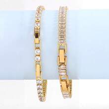 1pc Stainless Steel 18K Gold Micro-Inlaid Square Zirconia Tennis Bracelet, Minimalist Adjustable Jewelry - Bracelet - View 4