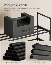 Scarpiera a 3 Ripiani, Scaffale Portascarpe in Metallo, per 20-24 Paia di Scarpe, Verticale o Capovolto, Impilabile, Ingresso, 30 x 117 x 55 cm, Nero - nero - Visualizzare 3