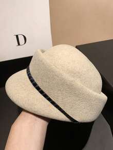 1 pieza Boina de lana elegante de unicolor para mujer, estilo ecuestre británico, sombrero cálido y a prueba de viento para exteriores, gorra de estilo periodista versátil y de moda, adecuada para viajes y compras - Multicolor - Ver 8