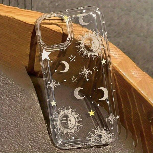 Transparent TPU Phone Case With Sun, Moon, And Stars Design, Compatible With Apple  16, 15, 14, 13, 12, 11,  Series.Perfect For Easter Gifts, Birthdays, For Your Girlfriend, Boyfriend, Friends, Or Yourself.