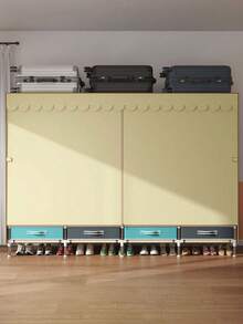 1 Pc Large Capacity Portable Wardrobe, Steel Frame Structure Design With Reinforced Stability, Combination Of Hanging Space And Multi-Layer Storage Area, Bottom Drawer Design For Clothes, Top Space Utilized, Suitable For Home, Bedroom, Efficient Storage Furniture - Multicolor - View 6