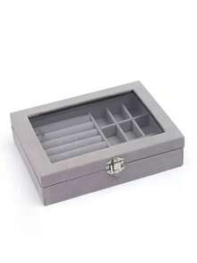 Jewelry Box With Classification, Dividers, Jewelry Organizer Box, Transparent Jewelry Box, Earring And Ring Box, Portable Storage Box - Grey - View 3