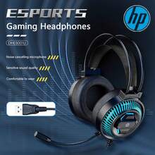 HP 8001 有线耳机，7.1 环绕立体声，深低音包耳式耳机，带蓝色 LED 灯，防噪音麦克风，适用于游戏和办公，节日礼物 - 均碼 - 查看 11